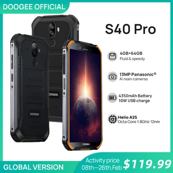 DOOGEE S40 Pro Android 10 Robustný Mobilný Telefón IP68/IP69K 4 GB RAM, 64 GB ROM Nepremokavé Smartphony Heliograf A25 Octa-core mobilné telefóny