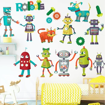 Odnímateľné Steny Nálepky Karikatúra Roztomilý Robot Chlapci, Dievčatá, Baby, detskej Izby samolepiace Nepremokavé Okrasnej Škôlke Odtlačkový