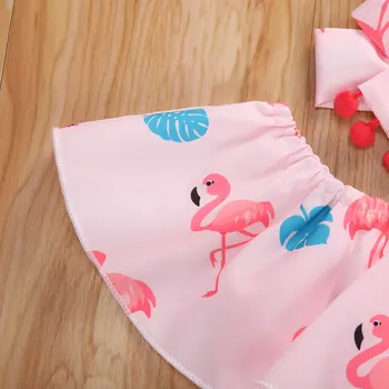 Novonarodené Dievčatká Oblečenie Nastaviť Módne 3-kus Oblečenia Flamingo Tlače Top Solid Farba Podväzkové Trakmi, krátke Nohavice hlavový most Oblečenie