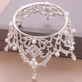 Luxusná Veľká Plný Kruh Kamienkami Kráľovná, Princezná Tiara a Korunu Pearl Nevesta Headpiece Svadobné Vlasy, Šperky, Doplnky XH