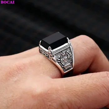 BOCAI s925 šterlingov strieborné pánske prstene Thai silver black prírodného kameňa šperky 2020 nové módne plameň mužov čistého striebra krúžok