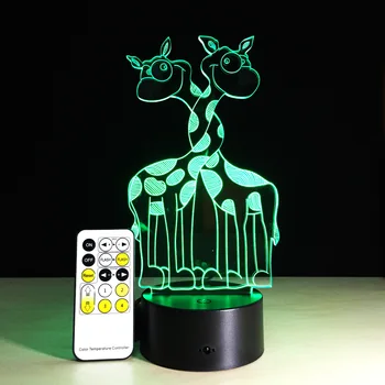 Kreatívne Roztomilý Zvierat Žirafa 3D LED Visual Nočné Svetlo Farebné diaľkovom ovládači alebo na Dotyk stolná Lampa Vianoce, Narodeniny, Party Dekor Darček