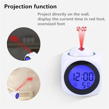 Elektronické hodiny Pozornosť Projekcia Digitálne Počasie LCD Spánok, Budík Projektor Farebným Displejom LED Podsvietenie Bell Časovač