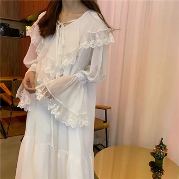 2019 nové jarné šaty kórejský elegantné stredne dlhé voľné šifón šaty dlhý rukáv pre študentky