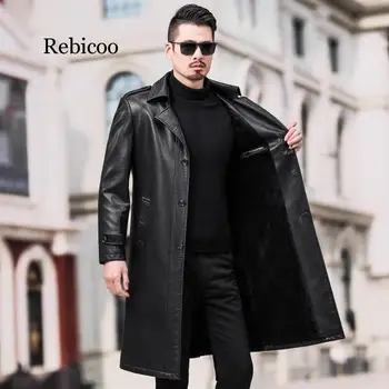 Nové Jesenné&Zimné Oblečenie Plus Veľkosť Pribrala Dlho Človek Kabát Dlhý Na to, aby Koleno Coats Príliv pánske Kožené Zákopy Srsti