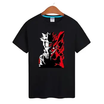Vysoko-Q Unisex Anime Naruto T-Tričko Tee Tričko SASUKE Akatsuki FOX bavlnené Tričko T-shirt čierna Tee Tričko Top