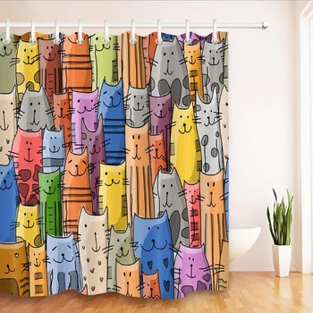 Farebné Mačka Sprchový Záves Nepremokavé Opony 3D Polyester Vytlačené Vaňa Opony pre Mildewproof Kúpeľňa Decorwith 12 Háčiky