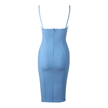 Sky Blue (Nebeská Modrá Špagety Popruh Obväz Šaty Bez Ramienok Sexy Koleno Dĺžke Plášť Party Šaty