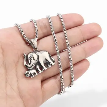 Hot predaj Strieborný Tón Cute Elephant Objať Prívesok Náhrdelníky Ženy Jemné Šperky Brincos pre Matku Darčeky 316L nerezovej ocele
