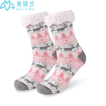 1 Pár Vianočné Ponožky Žena Jeseň a v Zime Polovice Trubice Poschodí Ponožky pre Dospelých Domov Spanie Papuče Ponožky Proti Sklzu