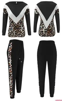 2020 nové Žien Bežné Dve Dielna Sada Jeseň Leopard Tlač Spájať O-Krk Dlhý Rukáv Dámske Tepláky Streetwear Zimné Oblečenie Pi