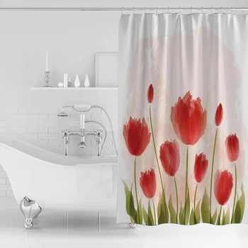 Kvetina tulipán Sprchový Záves Nepremokavé a Mildewproof Polyester Textílie Vaňa Opony Dizajn