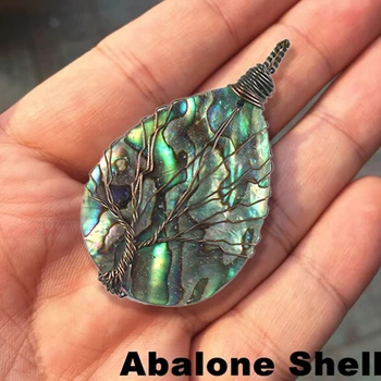 Prírodné Abalone Shell Nacar Concha Prívesok Strom Života Antiqued Medený Drôt Zabalené Abalone Prívesok Kolo Čaro Náhrdelník