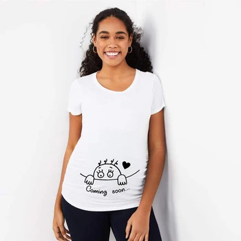 Čoskoro Zábavné Materskej T Shirt Tehotná Žena Plus Veľkosť Krátke Tričká Topy Tehotenstva Oznámenie Tees Oblečenie, Topy