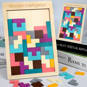 Farebné Drevené Tangram Mozgu Teaser Puzzle, Hračky Tetris Hra v Predškolskom Magination Duševného Vzdelávacie Kid Hračka GYH