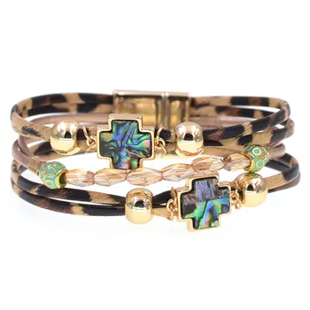 WELLMORE 4 farby Leopard kožené náramky pre ženy móda crystal zábal Náramky & Bangles kríž náramok Ženské Šperky