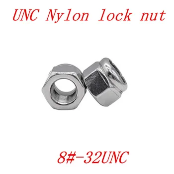 100ks 8#-32 UNC nehrdzavejúcej ocele Nylon poistnú maticu Vložiť Zamykanie orechy