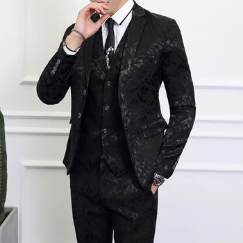 2020 Nový High-end Čierny Oblek Mužov Business Svadobné Hostiny, Pánske Obleky Bunda s Vesta a Nohavice Plus Veľkosti 6XL