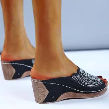 Sandále Ženy Bling Bling Pláže Topánky Drahokamu Platformu Bežné Sandále Módne dámske Topánky Pohodlné Sandalia Mujer Plus Veľkosť