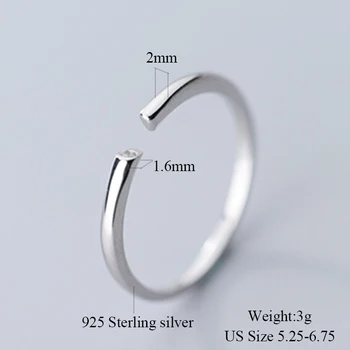 925 Sterling Silver Jednoduché Leštené Otvoriť Krúžok Pre Mužov, Ženy S925 Resizable Svadobné Zásnubné Prstene