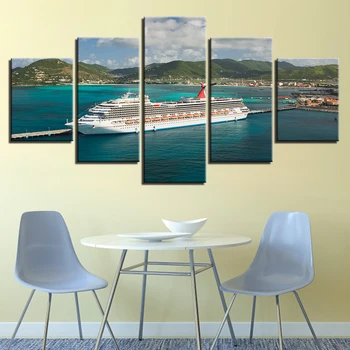 Plátno na Stenu Umenie HD Vytlačí Modulárny Obrázkov 5 Ks Veľkej Výletnej Lodi Loď Seascape Obrazy Obývacia Izba Dekor Plagát Rámec