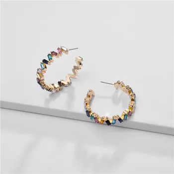 Módne Šperky v Uchu Rainbow Farebné Krištáľové Náušnice Cik-cak Veľké Obvodové Náušnice pre Ženy