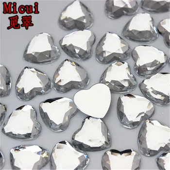 Micui 100ks 12mm Srdce Akryl Kamienkami Ploché Späť kamienkami Crystal Kamene pre odevné remeslá Dekorácie DIY ZZ702