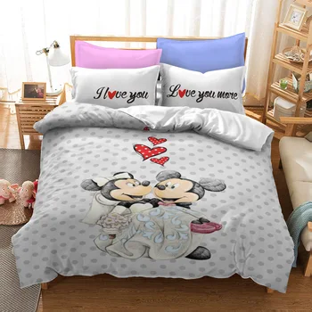 3D Disney Mickey Minnie Mouse Perinu Set s obliečka na Vankúš Spálne Dekorácie, posteľná bielizeň Nastaviť Twin Kráľovná Kráľ za Pár Darov