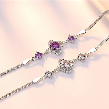 925 sterling silver šperky náramok vysokej kvality retro móda a žena fialová crystal kvetinový náramok dĺžka 19.5 CM