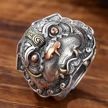 Originálny dizajn dva-farba Čínskom štýle retro kultúry Pixiu šperky set prehnané panovačný mužov kúzlo prsteň prívesok