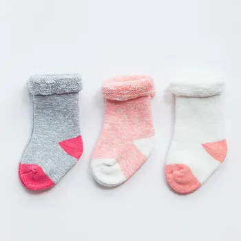 3 Páry/Veľa Mix Farieb Bavlna Deti Ponožky Dievčatá Chlapci Baby Ponožky Členok Dĺžka Hrubé Zimné Bežné Ponožky Pre 0-4 Rokov