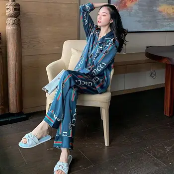 M-5xl pyžamo žena jar jeseň ice hodváb dlhý rukáv kórejský krásne študentské vyhovovali jar leto sexy veľké veľkosti, domáce oblečenie