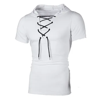 Pánske Tričko v Lete Slim Fitness Kapucňou-Krátke Rukávy Tees Muž Camisa Masculina Sportswer T-Shirt Sťahovacie Tričko Homme MY104