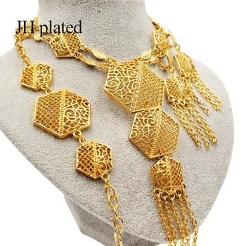 JHplated Ženy zlaté Šperky Nastaviť Náhrdelník a Náušnice, prsteň náramok Etiópskej Svadobné Šperky Sady Zlato, turecké darček Veľkoobchod