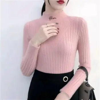 Imitácia noriek sveter ženy jeseň a v zime pulóver nové vysoký golier farbou klesnutie sveter slim-fit