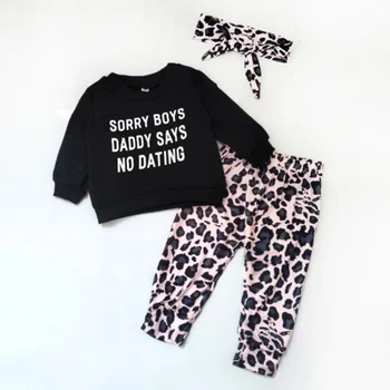 Novonarodené Dievčatká Oblečenie Sady Batoľa Dievčatá Leopard Tlač Mikina Topy+Nohavice Legíny hlavový most 3ks Oblečenie, Oblečenie 0-2Year