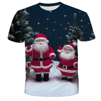 2020 Vianočné T-shirt Deti Zábavné Roztomilý Kreslený Santa detské Oblečenie Chlapci Krátky Rukáv Vianočné Tlačené O-Neck T-Shirt Topy