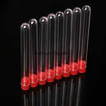 100ks 15x150mm Jasné, Plastové skúmavky s modrá/červená zátka push spp pre druh experimenty a testy