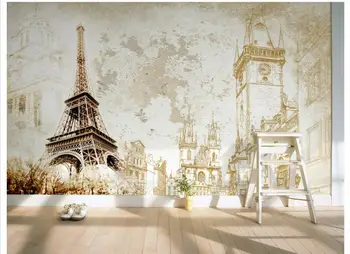 Vlastné foto tapety 3d nástenné maľby, tapety Retro nostalgia Eiffelova Veža Európskej TV nastavenie sieťovej papiere domáce dekorácie