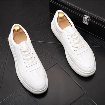 Kórejský dizajn mens žlté, biele topánky prírodné kožené topánky pre mládež mesta boy šaty bytov tenisky krajky-up platforma obuv zapatos
