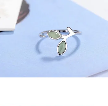 Lekani 925 Sterling Silver Green Opal Listy Puky Otvoriť Prstene Pre Ženy Kvalitné Kreatívne Jemné Šperky