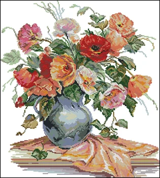 Dodanie ZDARMA hot predávať Kvalitné počíta cross stitch nastaviť maku váza, kvet, kvety