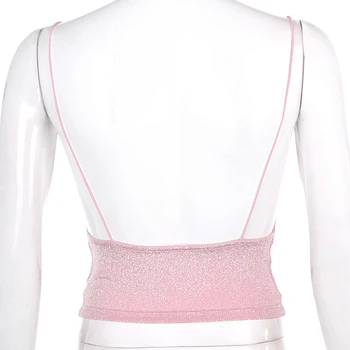 Sweetown Ružové Tielko Activewear Backless Sexy Bralette Plodín Vrcholy Z Ramenný Halter Top Fitness Oblečenie Lete Roku 2020 Čierna