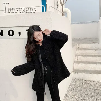 2019 Hrubé Ružový Pás Remienkom Z Imitácie Jahňacej Vlny Ženy Kabát Kórejský Úlety Žena Outwear