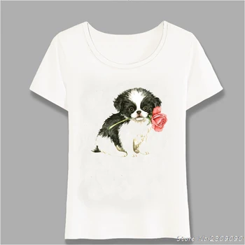 Móda Ženy, T Košele Lete Valentína Vzrástol Chin Japonské Pes Vytlačiť T-Shirt Žena Bežné Topy Novinka Ženský Čaj Harajuku