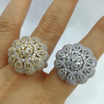GODKI Luxusné KVETY Odvážne tvrdenie Krúžky s Bageta CZ Zirkónmi Kamene 2020 Ženy Zapojenie Strana Šperky Vysokej Kvality