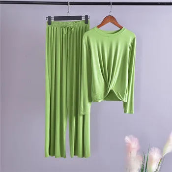 Jeseň 2020 2 Dielna Sada Voľné Long Sleeve Domov Oblečenie pre Ženy Nosia Nohavice, oblečenie pre voľný čas Plus Veľkosť Bežné dámske Pyžamo Atoff Domov