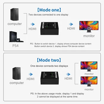 4Kx2K Switcher UHD 2 Porty Bi-Directional Príručka 2x1 1x2 HDMI AB Prepínač Podporuje HDCP 4K FHD 1080P Ultra pre Projektor