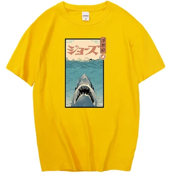 Žralok V Mori S Japonským Ukiyo-E T-Shirts Lete Krátky Rukáv Mužov Tričko Cool Streetwear Tričko Harajuku Hip Hop T-Shirt