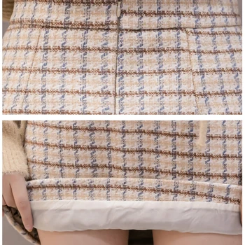 Jeseň zima a-line mini sukne ženy 2020 nový kórejský štýl vysoký pás koberčeky vlnené žena sukne dámske roztomilý krátke sukne faldas